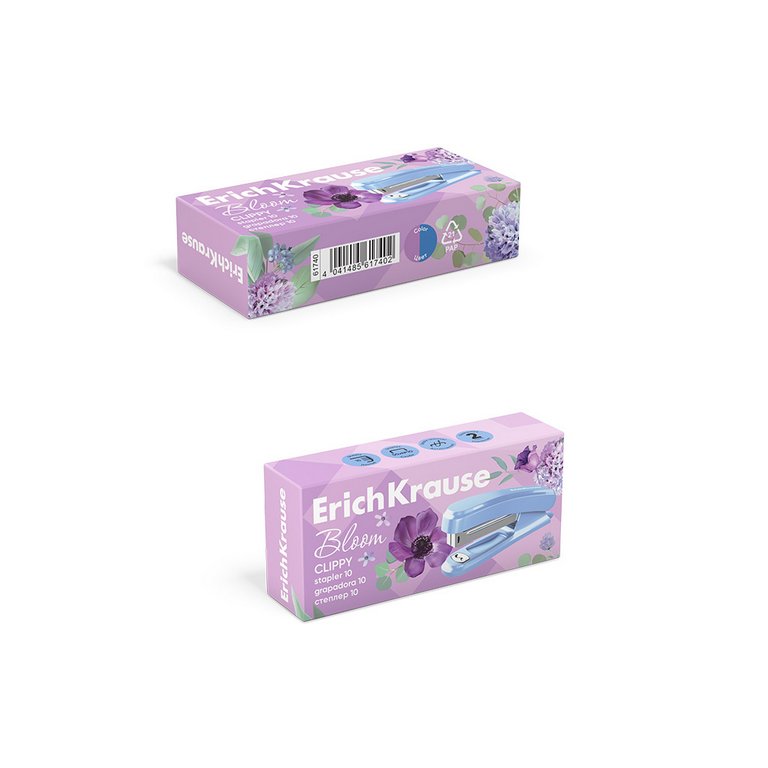 Степлер № 10 до 15л Erich Krause Clippy Pastel Bloom с антистеплером (глубина 40мм) ассорти