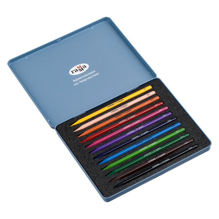 Набор карандашей  12 цв.  в металл. пенале, цельнографитные Гамма
