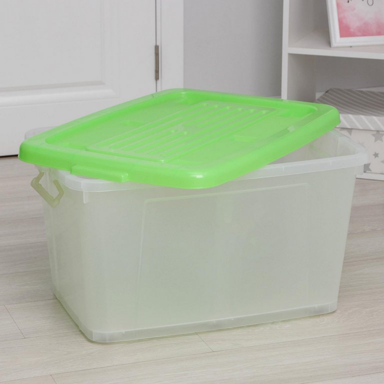 Контейнер для хранения, 75 л. 700х500х380 мм Darel Box пластиковый с крышкой, прозрачный/мятный