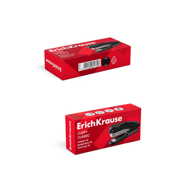 Степлер № 10 до 15л Erich Krause Clippy Classic черный с антистеплером (глубина 40мм)
