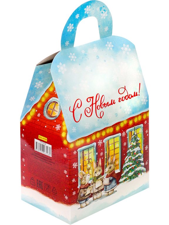 Коробка для конфет на 1000 гр "Домик Уютный Новый год"