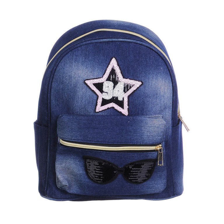Рюкзак молодежный женский 31*24*10см джинсовая ткань с аппликацией