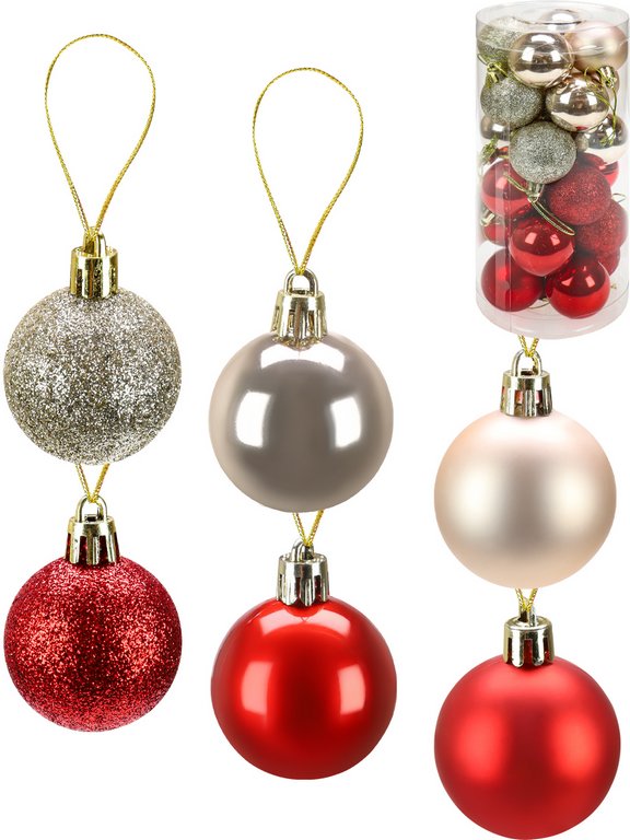 Набор шаров  цвет ассорти 40 мм 25 шт "Новогоднее настроение" (красный/золотой)