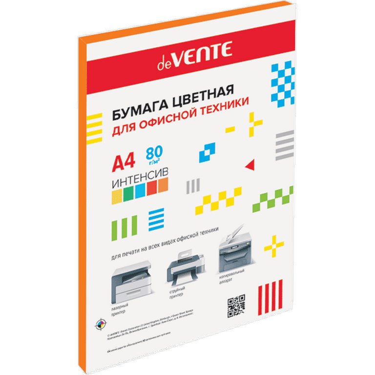 Бумага "deVente" 80г/м2 А4,  50 лист/уп, оранжевый интенсив