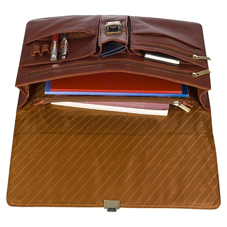 Портфель-папка Dr.Koffer 37*26*6см, натур. кожа, коньяк