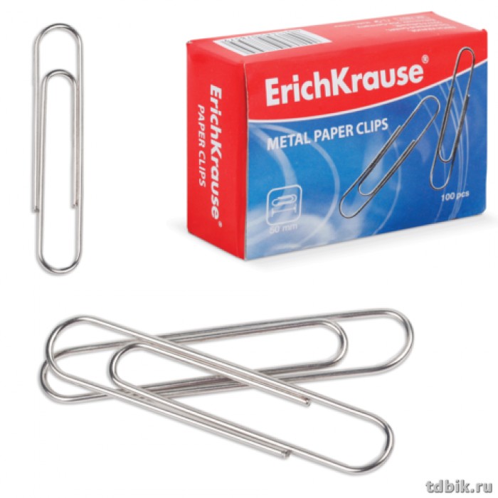 Скрепки 50 мм 100 шт/уп никелированные Erich-Krause