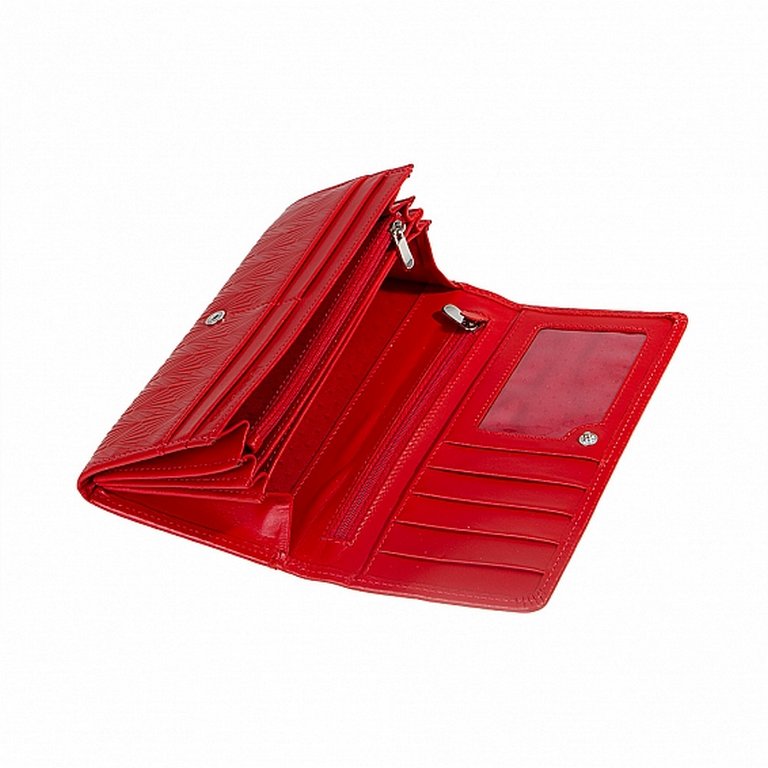 Портмоне D.Morelli женское "Мадлен" большое, нат. кожа, красное