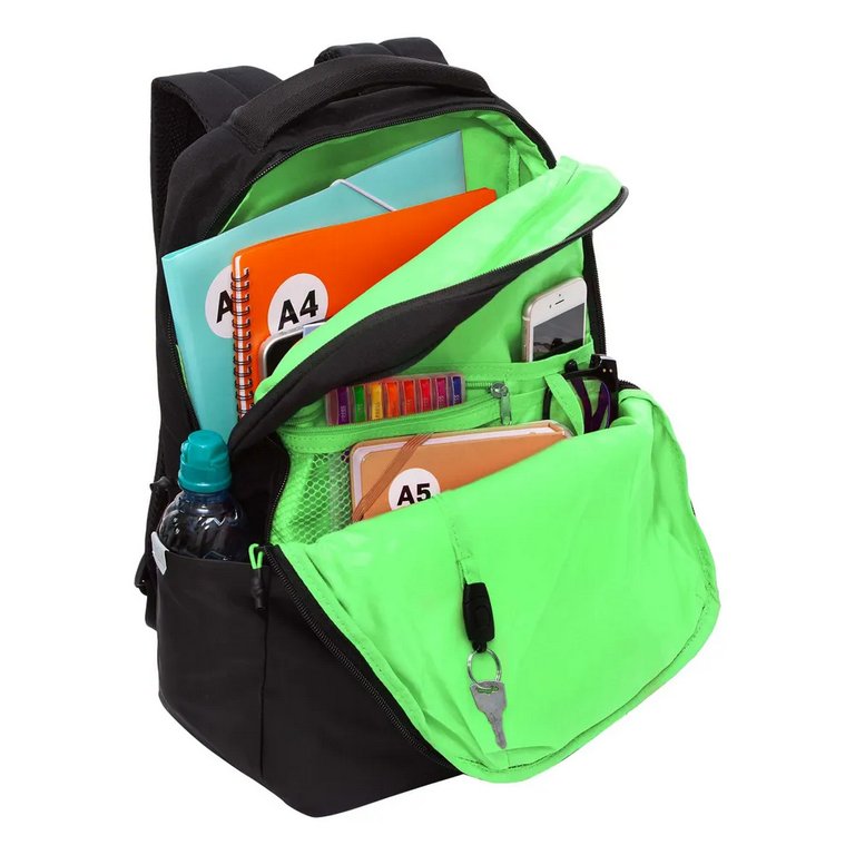 Рюкзак молодежный мужской Grizzly 43*29*15 см., черный/салатовый