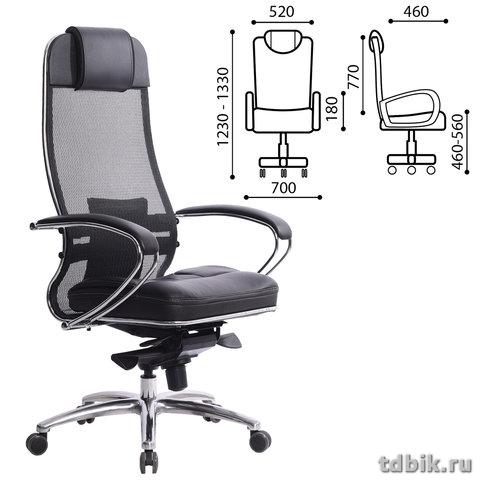 Кресло руководителя МЕТТА "SAMURAI" SL1 (кевларовая ткань-сетка/кожа, черное) до 120 кг