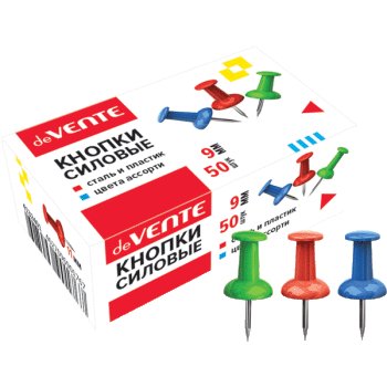 Кнопки-гвоздики канцелярские  50 шт/уп, цветные deVENTE