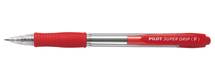 Ручка шариковая авт. Pilot SUPER GRIP с резин. упором 0,7мм, красная (стерж.99мм, лин. 0,22мм)