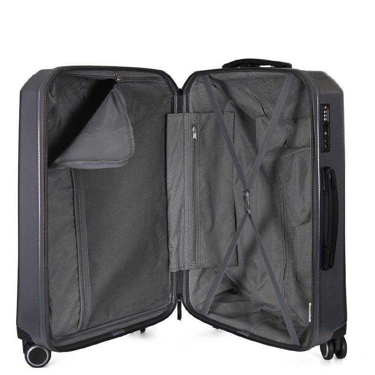 Чемодан 4-х колесный FABRETTI 100% поликарбонат, 66*43*27 см, серый