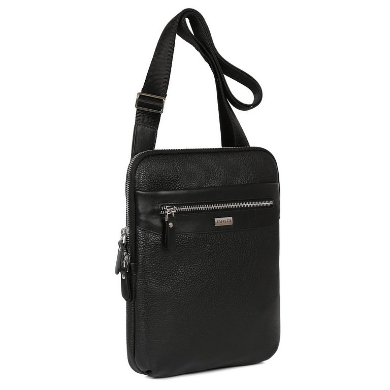 Сумка мужская FABRETTI 23*29*3, нат. кожа, черный