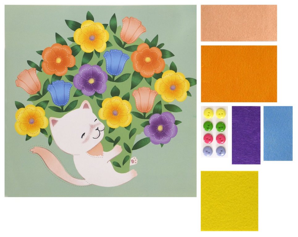 Аппликация фетром "Котик с цветами" Каляка-Маляка