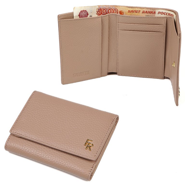 Портмоне FABRETTI женское, нат. кожа, 11*8,5*2 см, бежевый