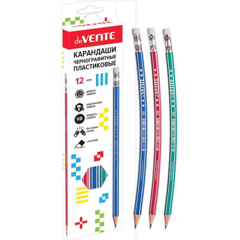 Карандаш ч/г HB пласт. корпус deVENTE с ластиком (ассорти)