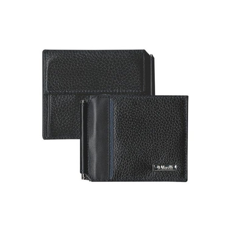 Зажим для денег D.Morelli "Бруно" с монетником, нат.кожа, черный с синим