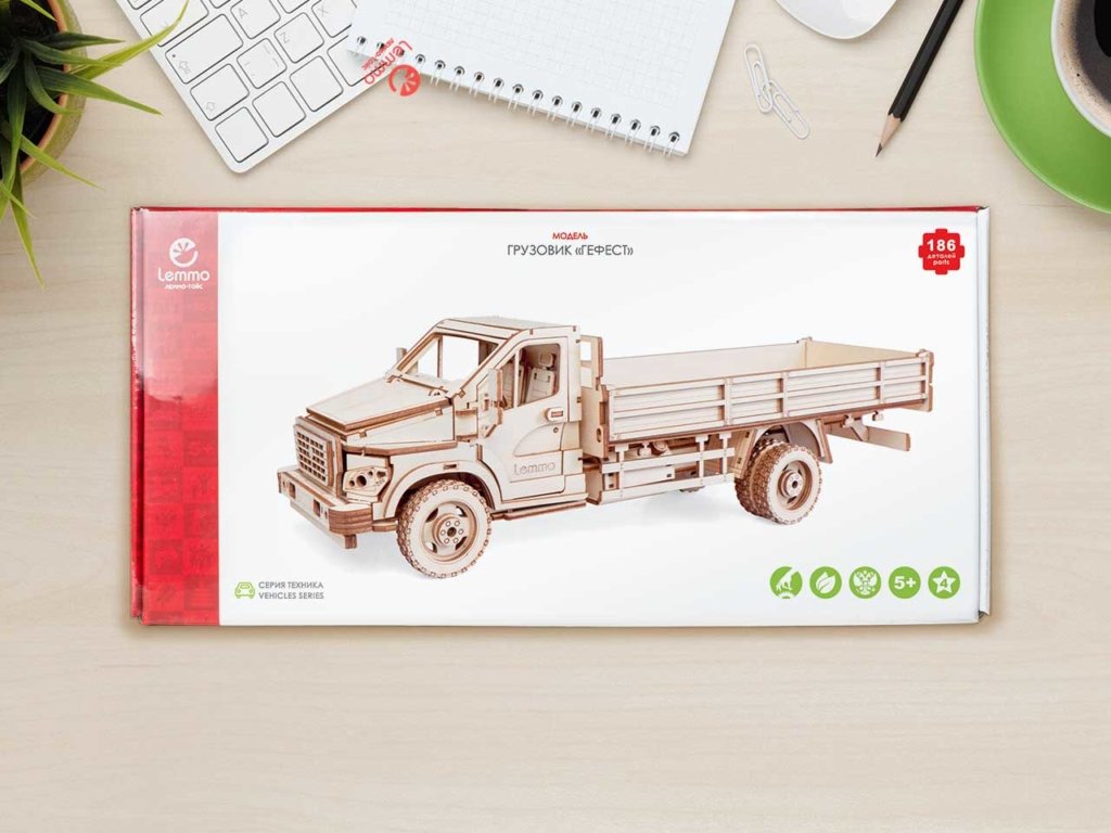 Сборная модель из дерева  186 дет. "Грузовик Гефест" 390*123*120мм