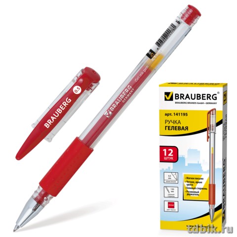 Ручка гелевая Brauberg "Number One" резин. упор 0,5мм красная (стерж.130мм, линия 0,35мм)