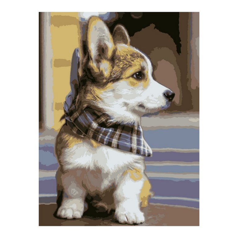 Роспись по номерам (картон) 40*50см "Щенок корги" (основа, акрил. краски, кисти) LORI