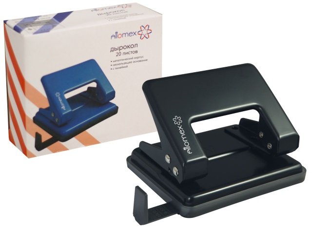 Дырокол до 20л метал. Attomex с линейкой черный