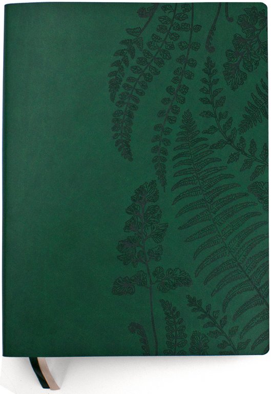 Бизнес-блокнот А4 128л., 205*270 мм, кожзам Полином "ПАПОРОТНИКИ" клетка+точка цв. темно-зеленый