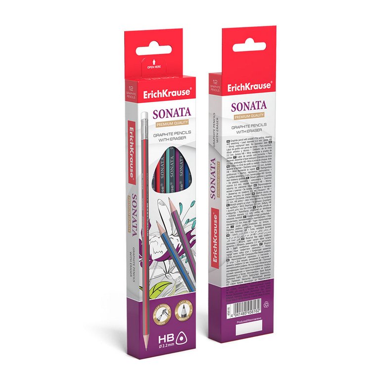 Карандаш ч/г HB трехгранный ErichKrause "Sonata" с ластиком