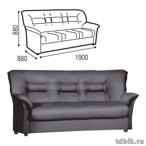 Диван "V-100" 3-местный ШГВ (190*88*88 см) с подлокотниками, экокожа, черный