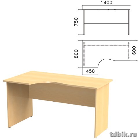Стол письменный эргономичный левый "Канц"  (1400*800*750мм), цвет бук