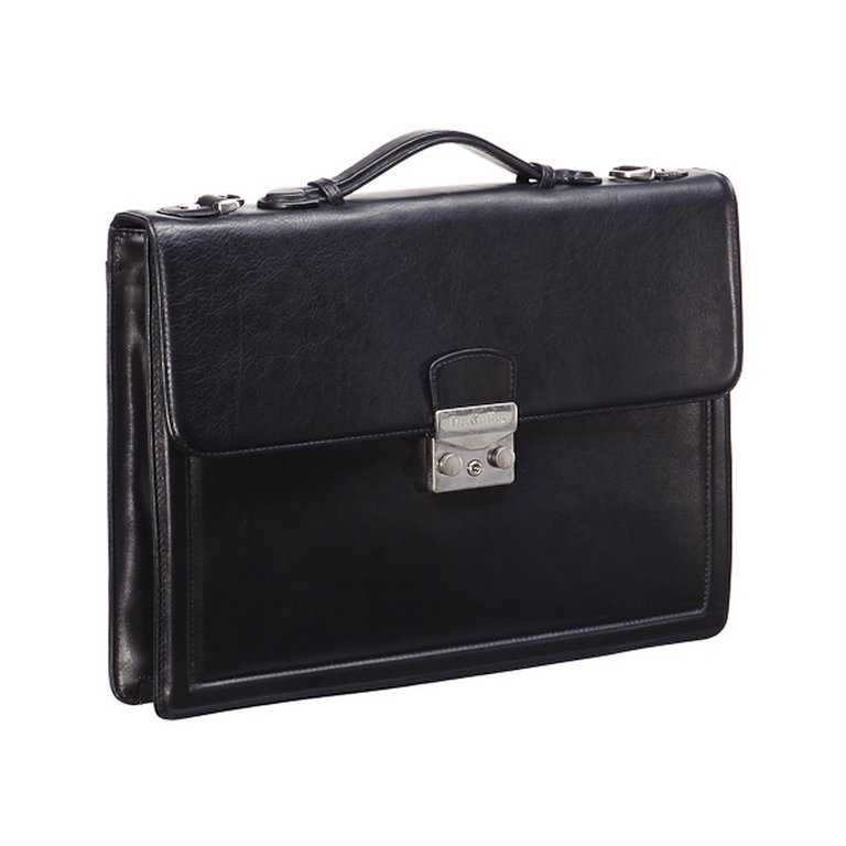 Портфель Dr.Koffer 27*37*4см, нат. кожа, со съемным плечевым ремнем, черный