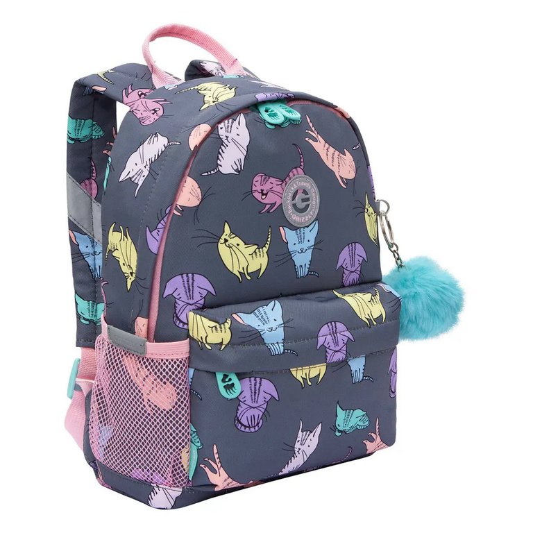 Рюкзак детский для девочки Grizzly "Котики" 21*29*8 см, серый