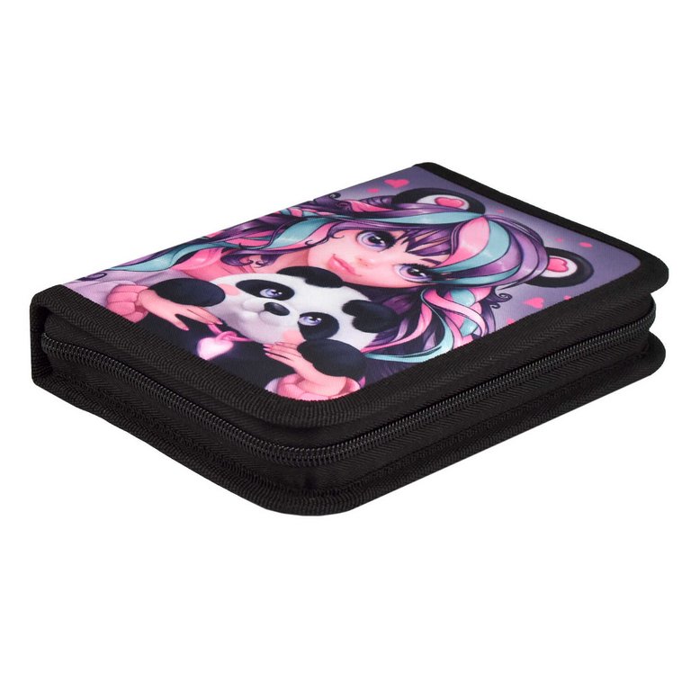 Пенал 1 отд. 1 откид. планка для девочки Феникс+ "Девушка с пандой" 13.3x20x3.5 см (ткань)