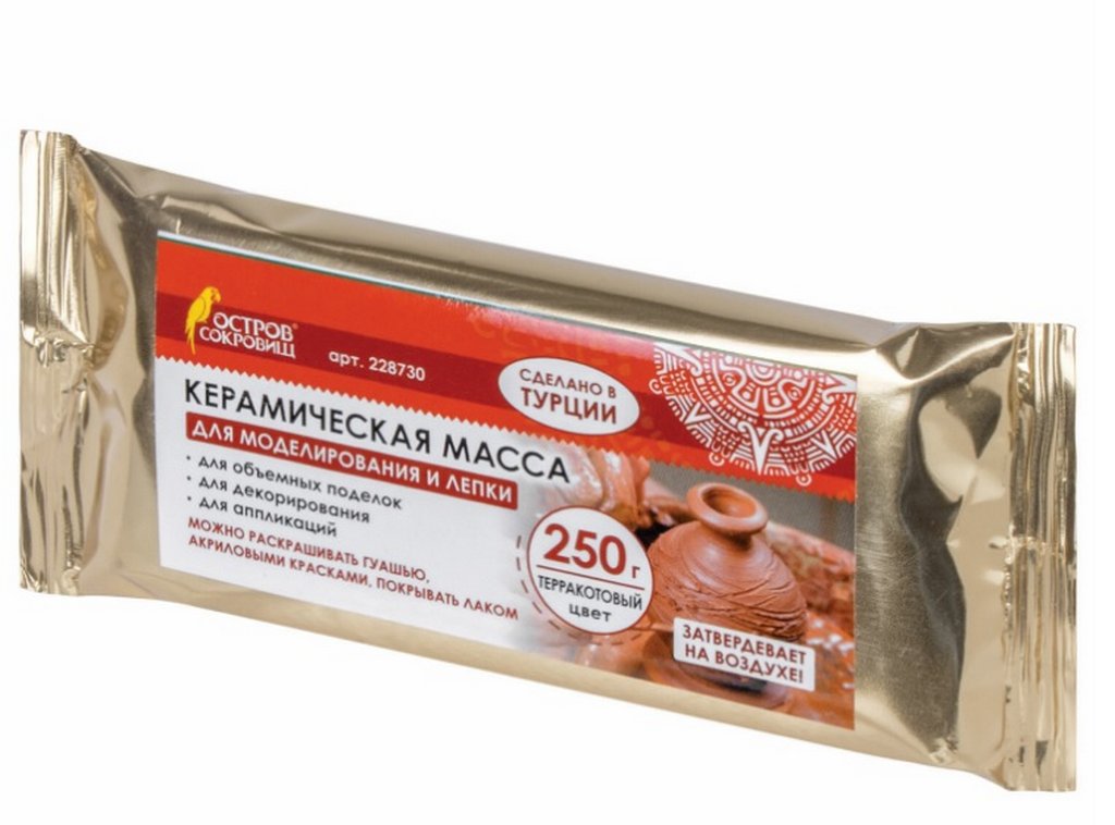 Масса для лепки керамическая, самоотвердевающая 250 г, терракот ОСТРОВ СОКРОВИЩ