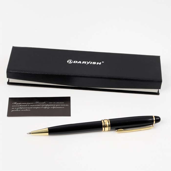 Ручка шариковая Darvish в футляре, корпус черный с золотистой отделкой