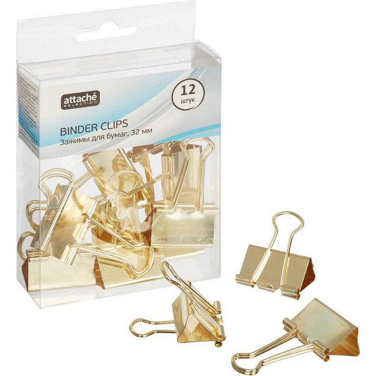 Зажим для бумаг 32 мм золотой Attache Selection