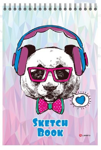 Скетчбук 148*210 мм, 40л. на спирали, тв. обл. "Панда в наушниках" ЧЕРНЫЙ офсет