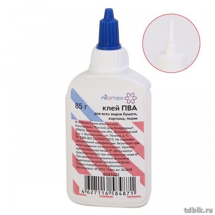 Клей ПВА  85 гр с дозатором Attomex морозостойкий