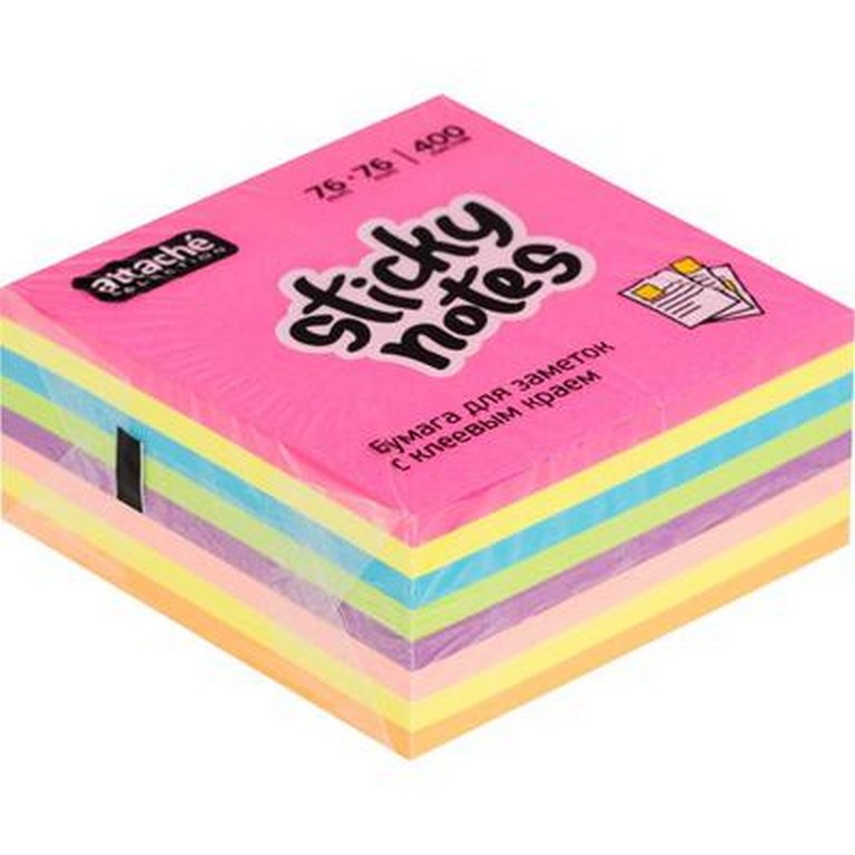 Бумага с клеевым краем  76*76 мм, 400л. 8 цв. неон, Attache Selection