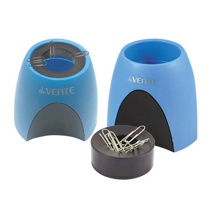Подставка для ручек с диспенсером для скрепок deVENTE 100х90х93 мм пластик, голубая