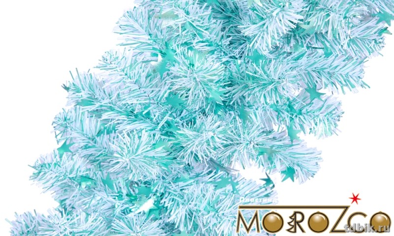Гирлянда хвойная 270см "Рождественская 12",  белая с бирюзовыми звездами MOROZCO