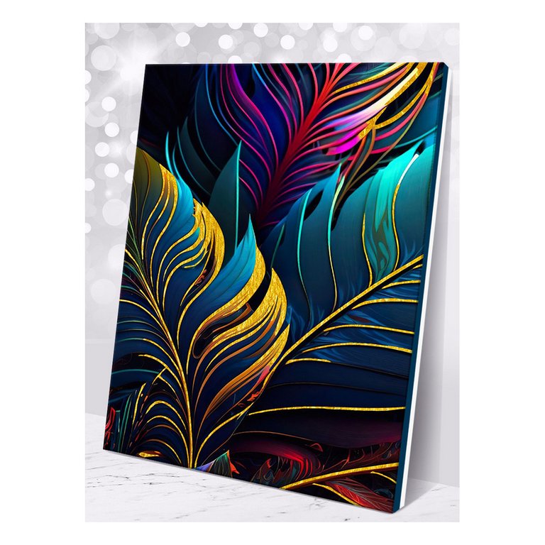 Роспись по номерам (холст) 40*50см с поталью "Тропические листья" (основа+акрил.+кисти)