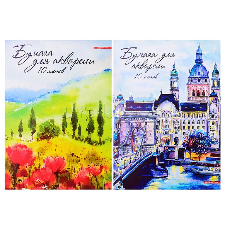 Папка для акварели А4, 10л. "Город", "Маки" 180 г/м2