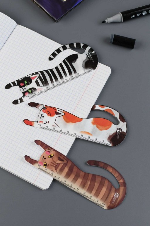 Закладка пластиковая 3 шт/уп "Веселые коты" 10 см