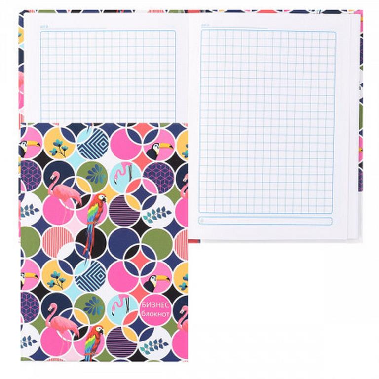 Бизнес-блокнот А6  80л., 105*148 мм, твердый переплет Prof-Press "ПОПУГАИ ИФЛАМИНГО"