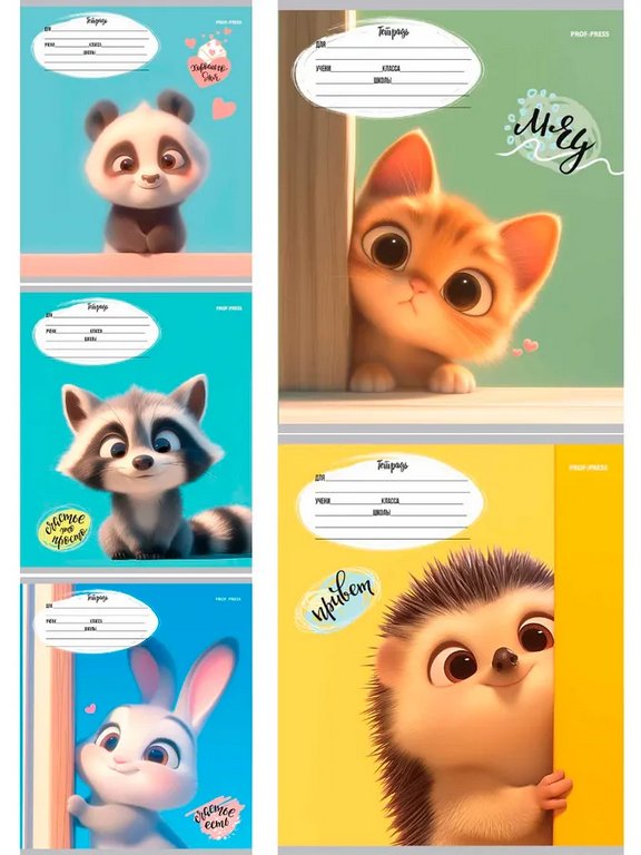 Тетрадь 12 лист лин. косая А5 "Милые животные" Profit