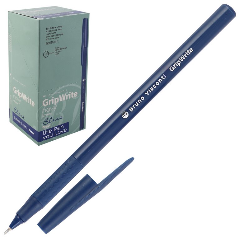 Ручка шариковая BV GripWrite "Navy" резин.упор 0,7мм синяя (линия 0,5мм) одноразовая