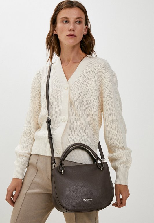Сумка женская FABRETTI 25х20х12 см, нат. кожа, серо-коричневый