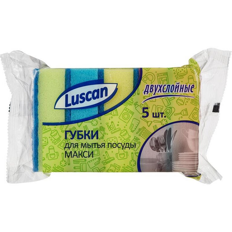 Губка для посуды поролоновая 92*65*30 мм, 5 шт/уп Luscan MAXI Губка для посуды поролоновая 92*65*30 мм, 5 шт/уп Luscan MAXI