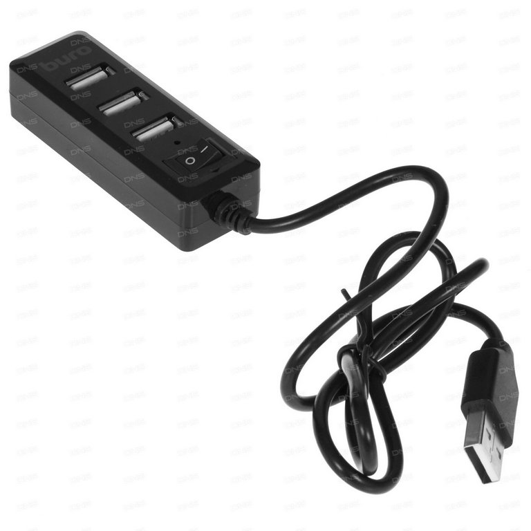 Разветвитель USB 2.0 Buro BU-HUB4-0.5L-U2.0, 75 см, черный
