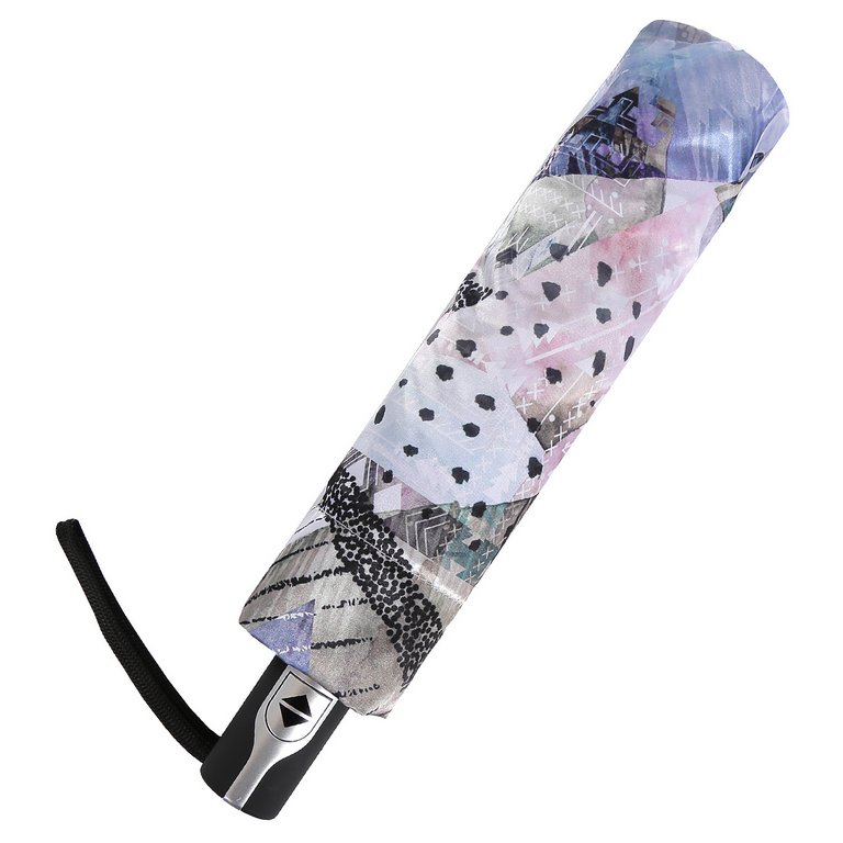 Зонт женский суперавтомат Fabretti, облегченный, 3 сложения, сатин, серый